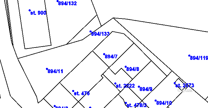 Parcela st. 894/7 v KÚ Pacov, Katastrální mapa