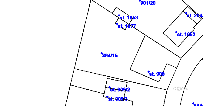 Parcela st. 894/15 v KÚ Pacov, Katastrální mapa