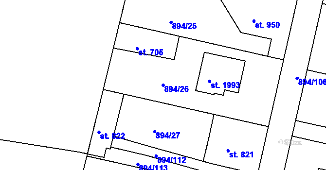 Parcela st. 894/26 v KÚ Pacov, Katastrální mapa