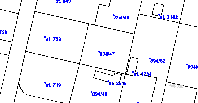 Parcela st. 894/47 v KÚ Pacov, Katastrální mapa