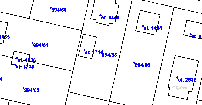 Parcela st. 894/65 v KÚ Pacov, Katastrální mapa