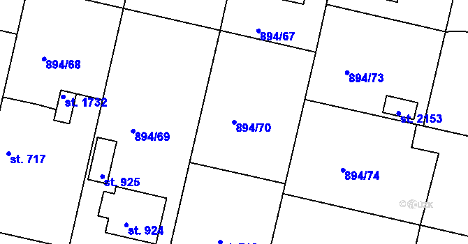 Parcela st. 894/70 v KÚ Pacov, Katastrální mapa