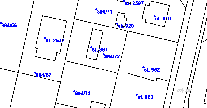 Parcela st. 894/72 v KÚ Pacov, Katastrální mapa