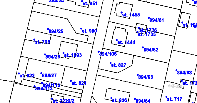 Parcela st. 894/106 v KÚ Pacov, Katastrální mapa