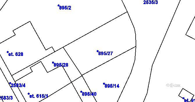 Parcela st. 895/27 v KÚ Pacov, Katastrální mapa