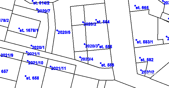 Parcela st. 2020/3 v KÚ Pacov, Katastrální mapa