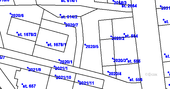 Parcela st. 2020/5 v KÚ Pacov, Katastrální mapa