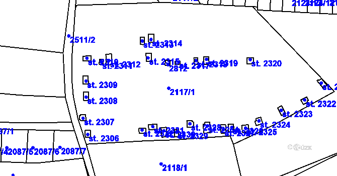 Parcela st. 2117/1 v KÚ Pacov, Katastrální mapa