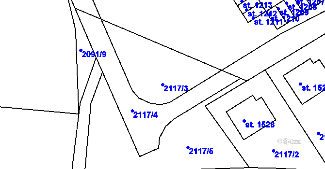 Parcela st. 2117/3 v KÚ Pacov, Katastrální mapa