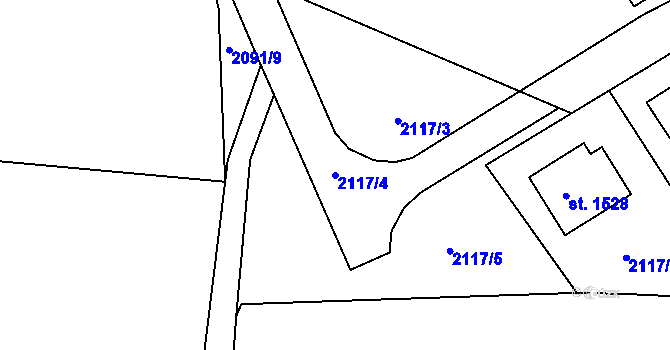 Parcela st. 2117/4 v KÚ Pacov, Katastrální mapa