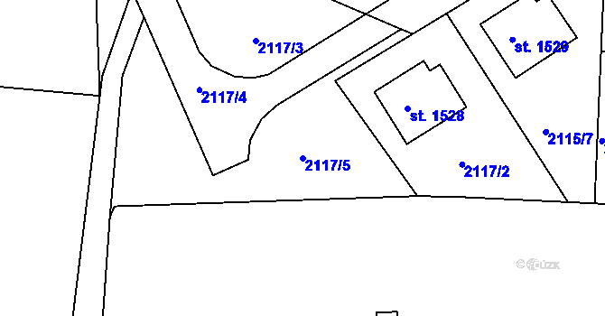 Parcela st. 2117/5 v KÚ Pacov, Katastrální mapa