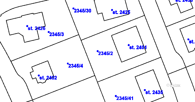 Parcela st. 2345/2 v KÚ Pacov, Katastrální mapa