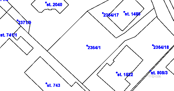 Parcela st. 2364/1 v KÚ Pacov, Katastrální mapa