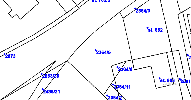 Parcela st. 2364/5 v KÚ Pacov, Katastrální mapa
