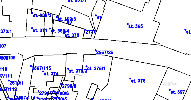 Parcela st. 2567/26 v KÚ Pacov, Katastrální mapa