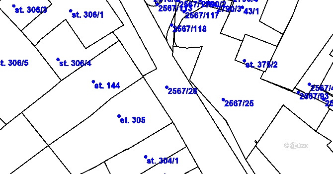 Parcela st. 2567/28 v KÚ Pacov, Katastrální mapa