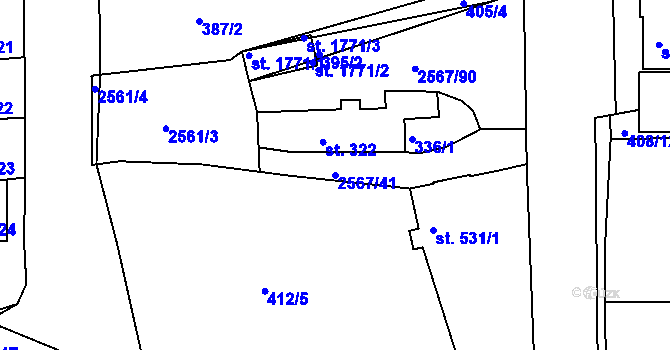 Parcela st. 2567/41 v KÚ Pacov, Katastrální mapa