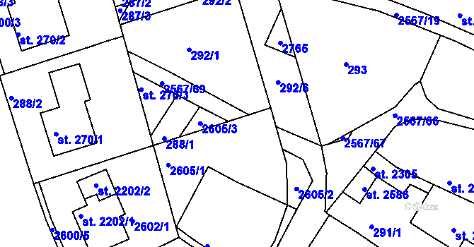 Parcela st. 2567/68 v KÚ Pacov, Katastrální mapa