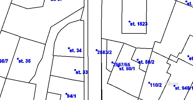 Parcela st. 2583/2 v KÚ Pacov, Katastrální mapa