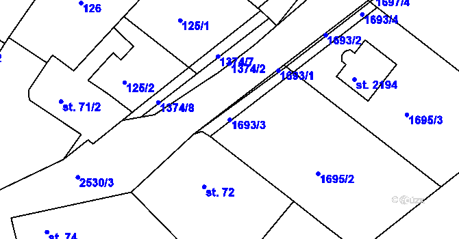 Parcela st. 1693/3 v KÚ Pacov, Katastrální mapa