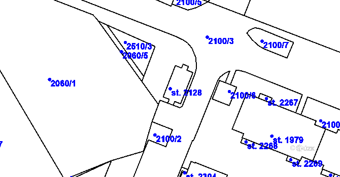 Parcela st. 2128 v KÚ Pacov, Katastrální mapa