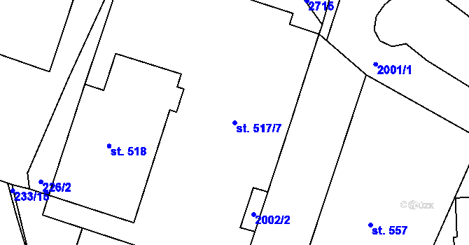 Parcela st. 517/7 v KÚ Pacov, Katastrální mapa