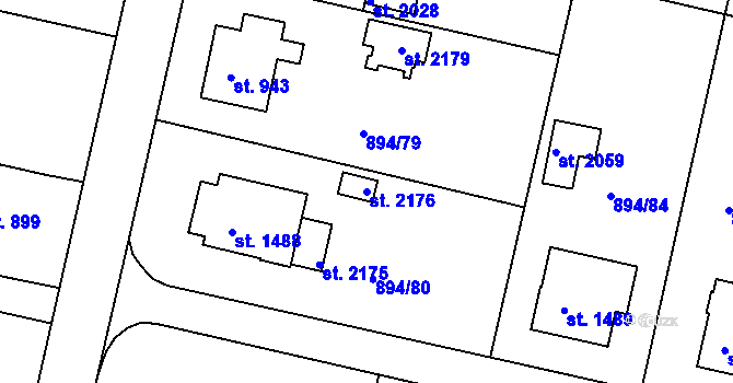 Parcela st. 2176 v KÚ Pacov, Katastrální mapa