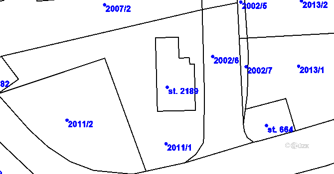 Parcela st. 2189 v KÚ Pacov, Katastrální mapa