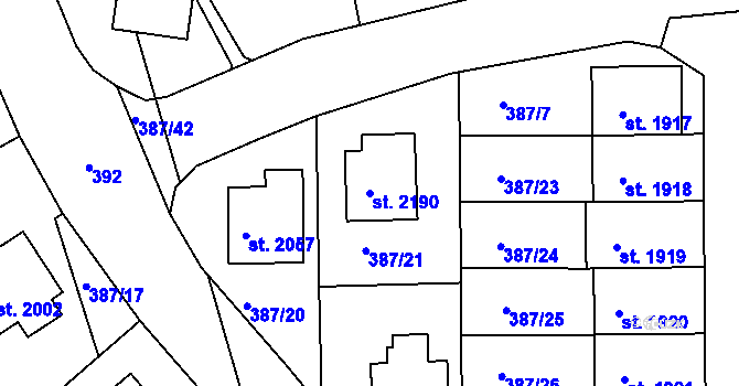 Parcela st. 2190 v KÚ Pacov, Katastrální mapa