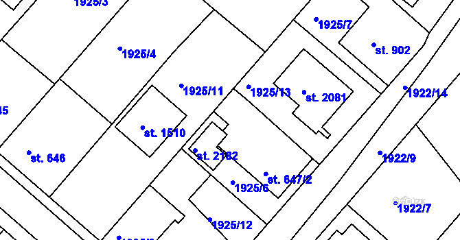 Parcela st. 647/1 v KÚ Pacov, Katastrální mapa