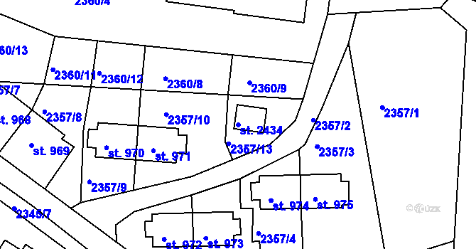 Parcela st. 2434 v KÚ Pacov, Katastrální mapa