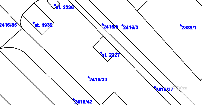 Parcela st. 2227 v KÚ Pacov, Katastrální mapa