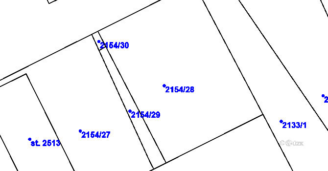 Parcela st. 2154/28 v KÚ Pacov, Katastrální mapa