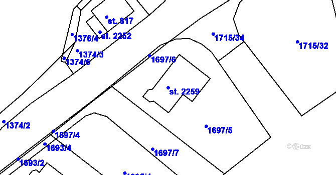 Parcela st. 2259 v KÚ Pacov, Katastrální mapa
