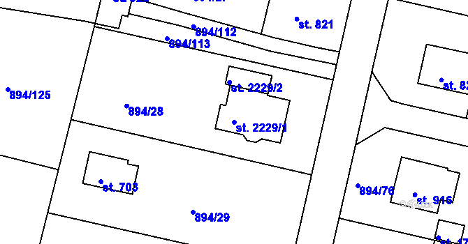 Parcela st. 2229/1 v KÚ Pacov, Katastrální mapa