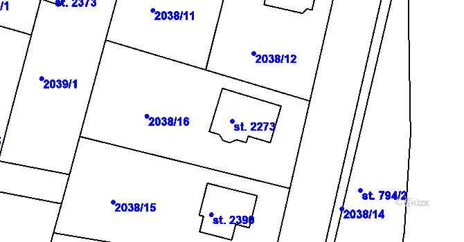 Parcela st. 2273 v KÚ Pacov, Katastrální mapa
