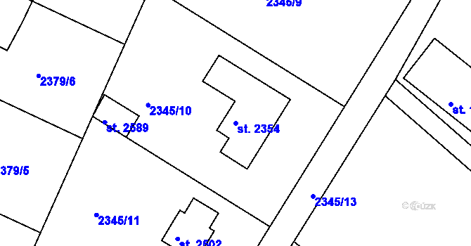 Parcela st. 2354 v KÚ Pacov, Katastrální mapa