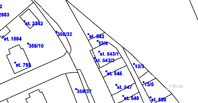 Parcela st. 543/1 v KÚ Pacov, Katastrální mapa