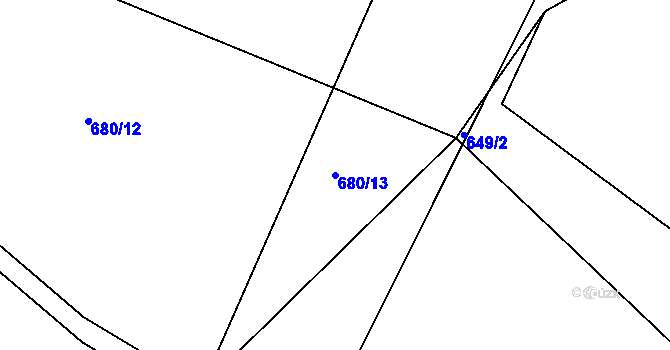 Parcela st. 680/13 v KÚ Pacov, Katastrální mapa