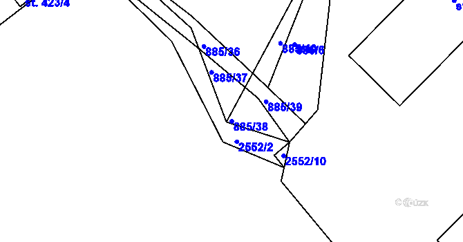 Parcela st. 885/38 v KÚ Pacov, Katastrální mapa