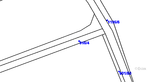 Parcela st. 916/4 v KÚ Pacov, Katastrální mapa