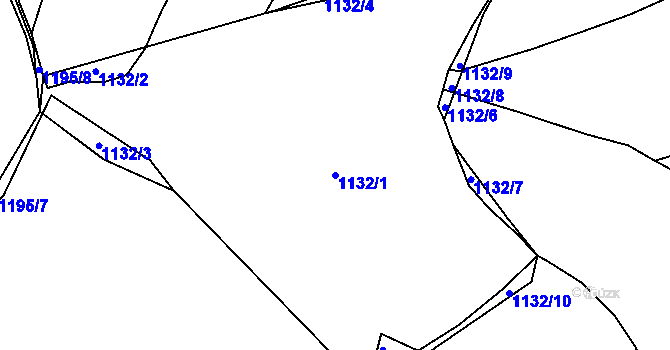 Parcela st. 1132/1 v KÚ Pacov, Katastrální mapa
