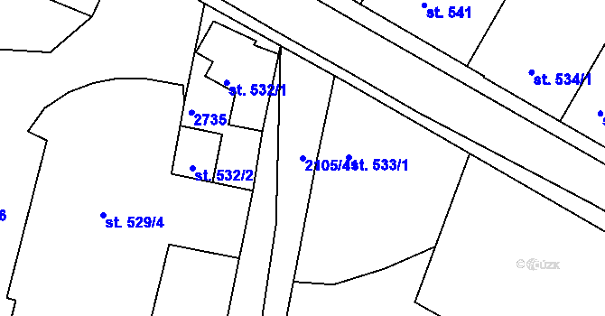 Parcela st. 2105/41 v KÚ Pacov, Katastrální mapa