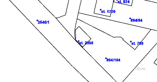 Parcela st. 2368 v KÚ Pacov, Katastrální mapa