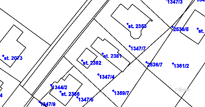 Parcela st. 2381 v KÚ Pacov, Katastrální mapa