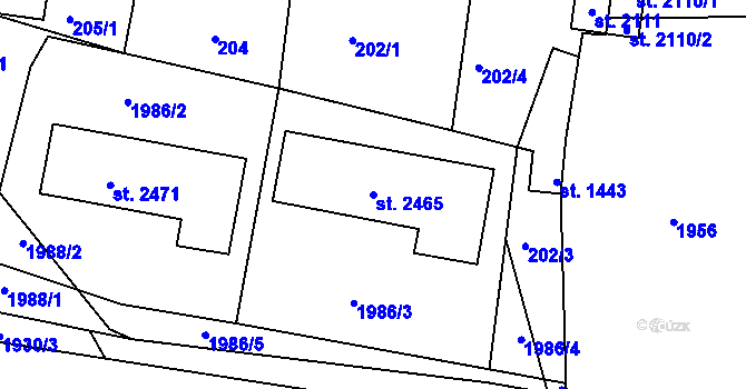 Parcela st. 2465 v KÚ Pacov, Katastrální mapa