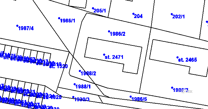 Parcela st. 2471 v KÚ Pacov, Katastrální mapa