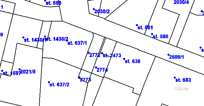 Parcela st. 2473 v KÚ Pacov, Katastrální mapa