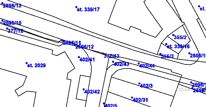 Parcela st. 377/13 v KÚ Pacov, Katastrální mapa