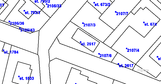 Parcela st. 2517 v KÚ Pacov, Katastrální mapa
